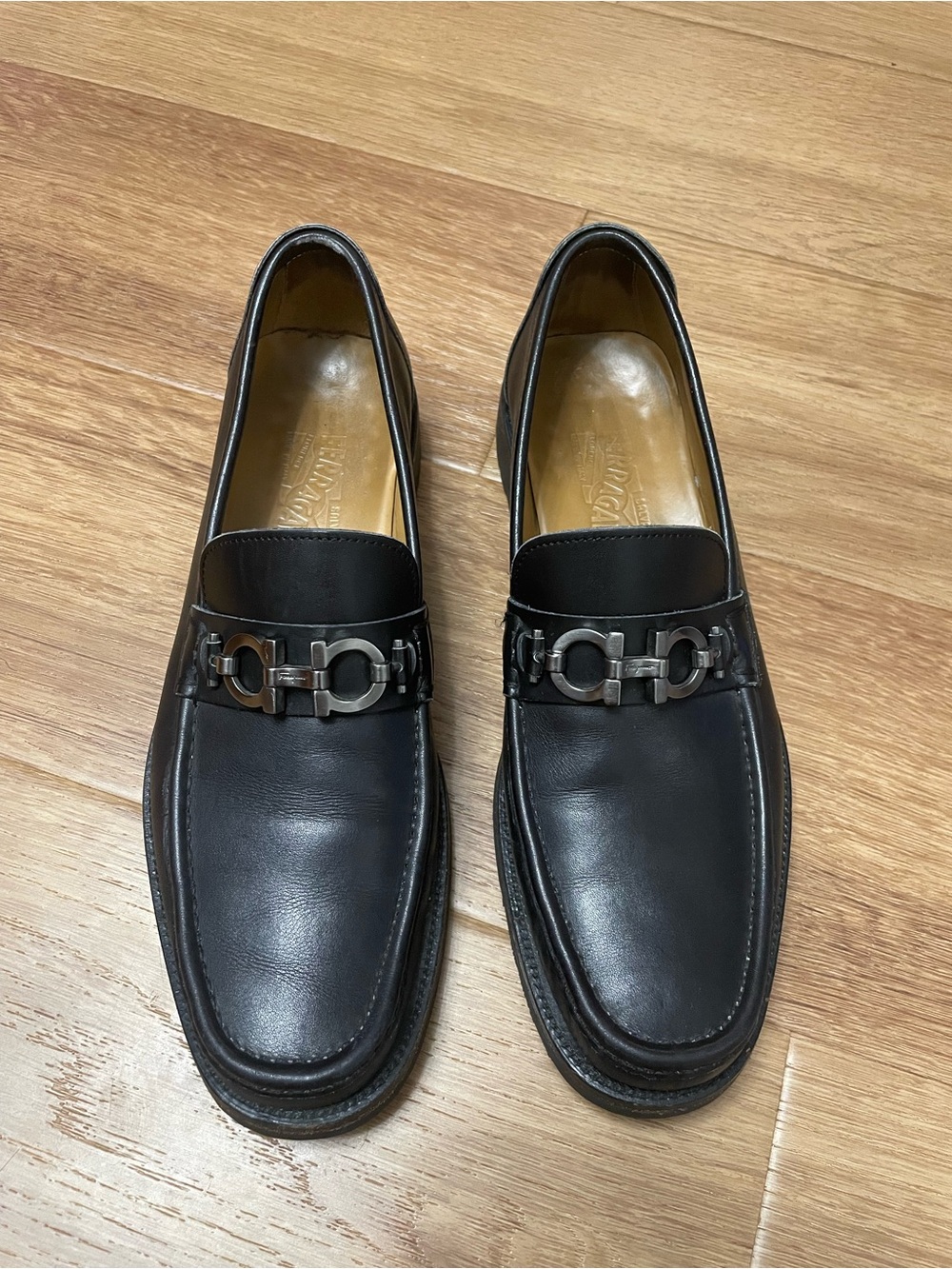 Salvatore Ferragamo David Black Leather Gancini Bit Loafers Men's 9 D